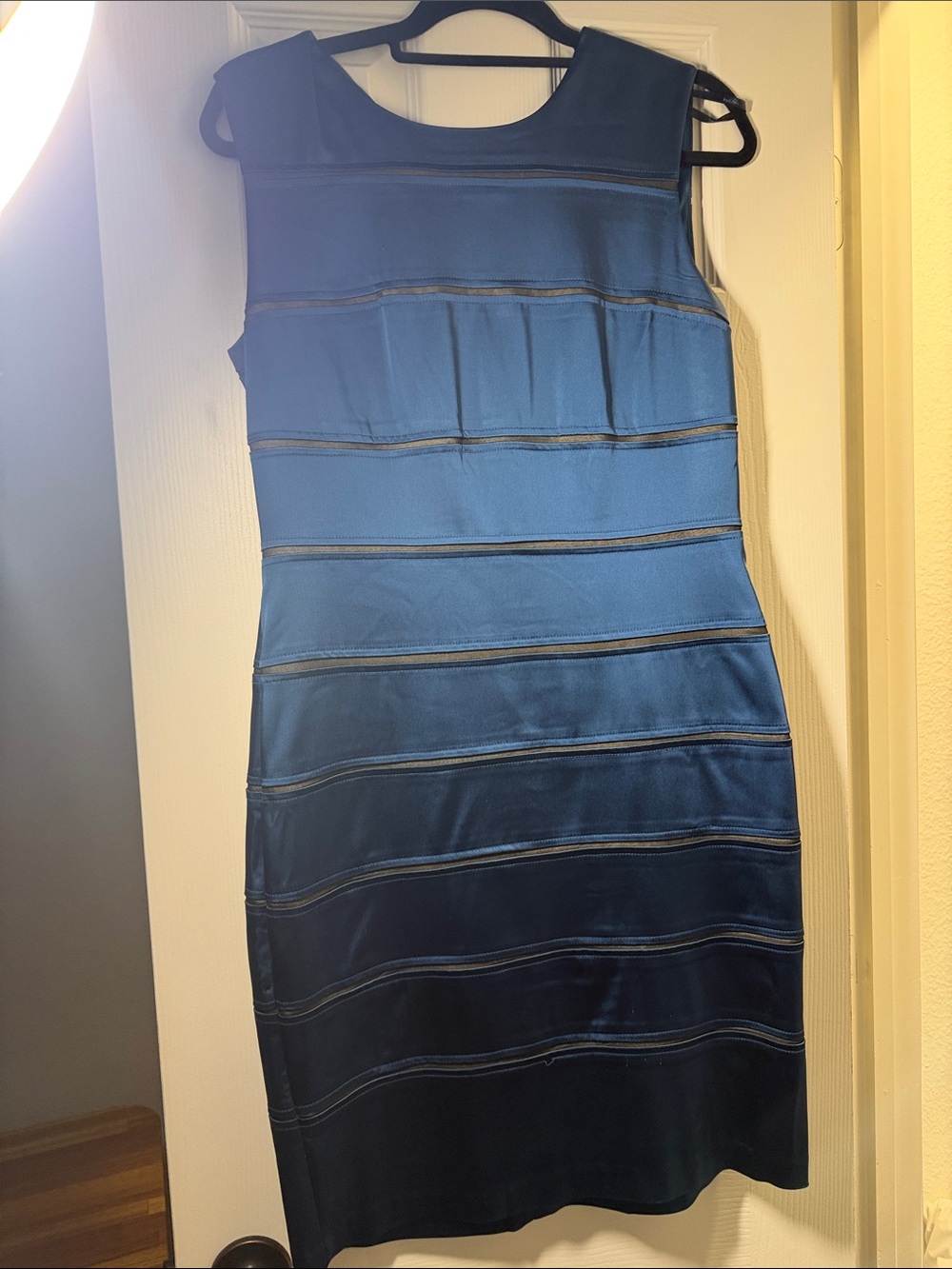 Suzi Chin for Maggy Boutique Blue Gradient Sleeveless Sheath Dress